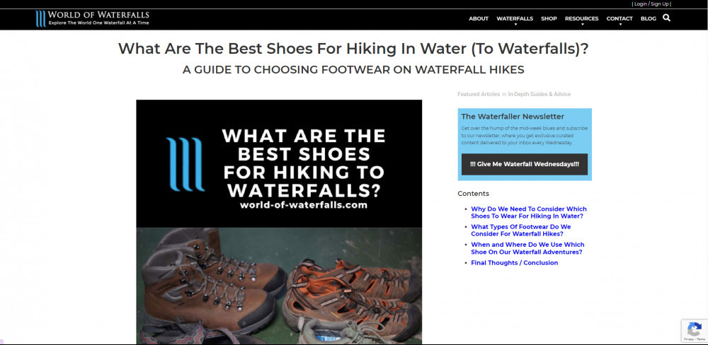 A blog post that I wrote after performing keyword research on 'best shoes for hiking'